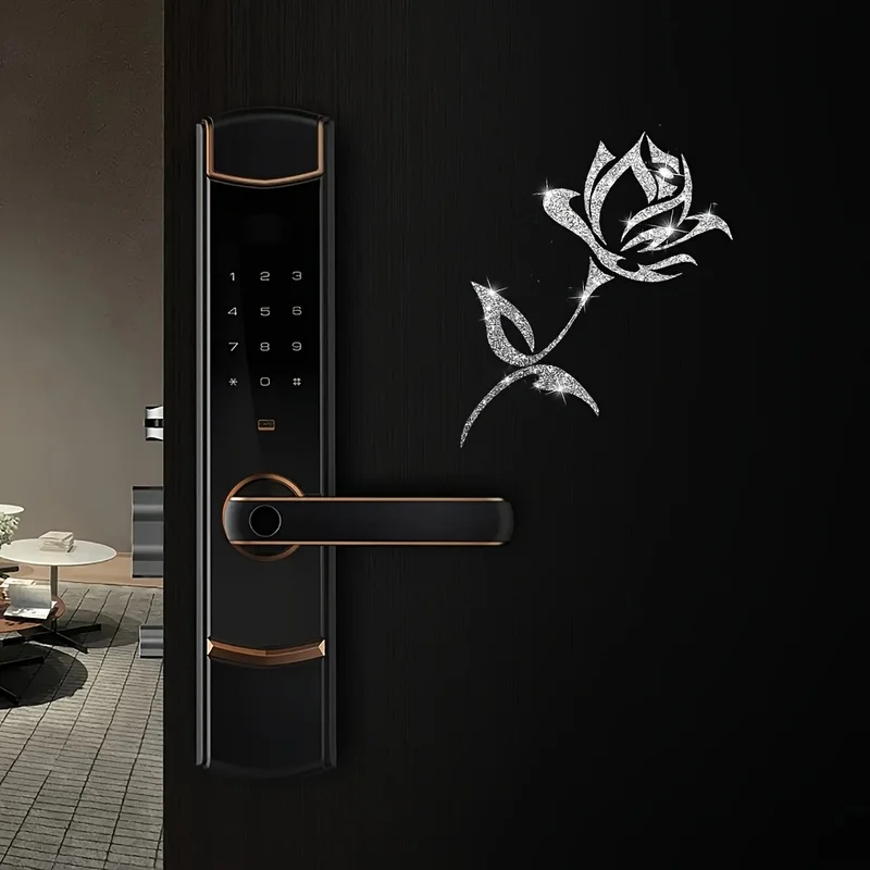1pc Rose Flower Sticker Shimmering Reflective Decorative Sticker for Home Door Window Glass Makeup Mirror Farmhouse Wall Sticker