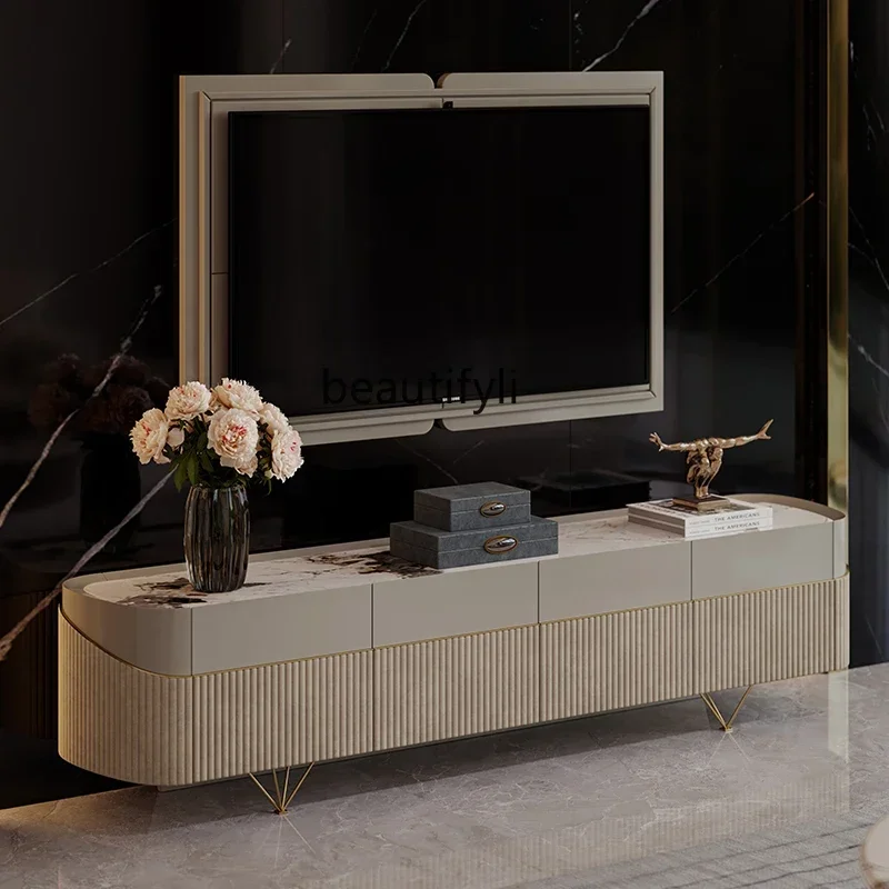 

Светлый роскошный шкаф для телевизора, мраморная гостиная, модный современный итальянский дизайнер, комбинация журнального столика с краской