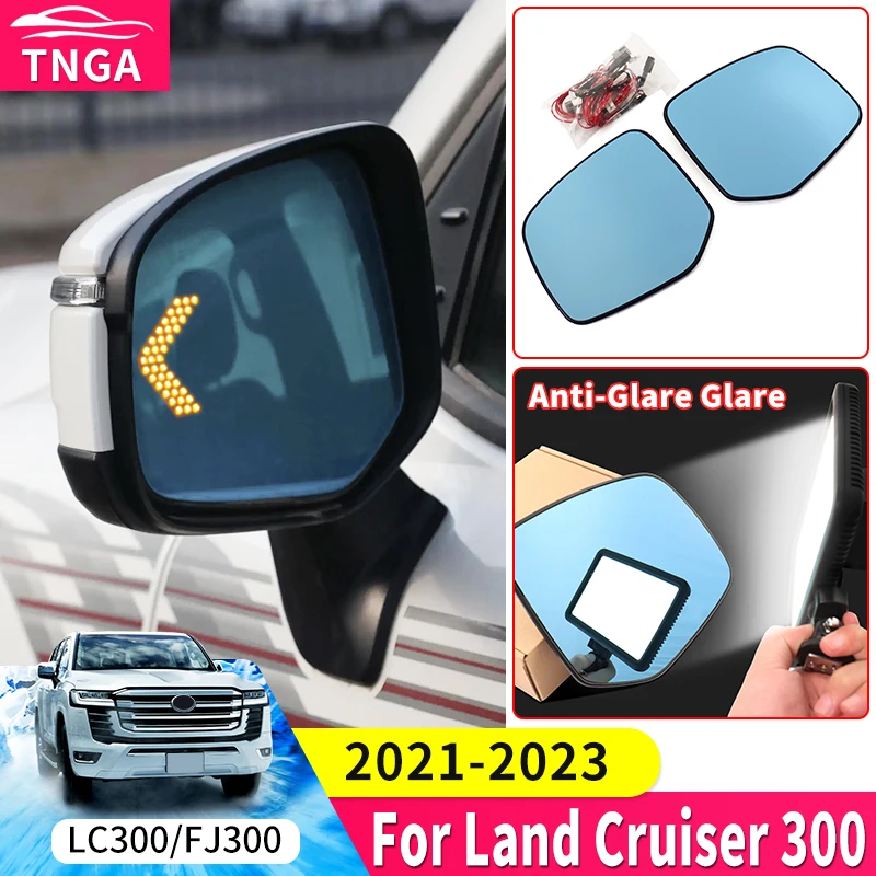 For 2021 2022 2023 Toyota Land Cruiser 300 Side Rearview Mirror LED Large Vision Heating Blue filter LC300 Exterior Accessories