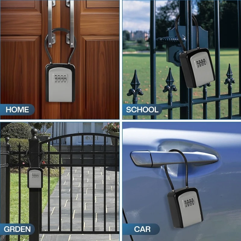 1/2 Pcs Portable 4 Digit Combination Key Lock Box Outdoor Home Safety Wire Rope Safe for House Door Keys and Spare Keys