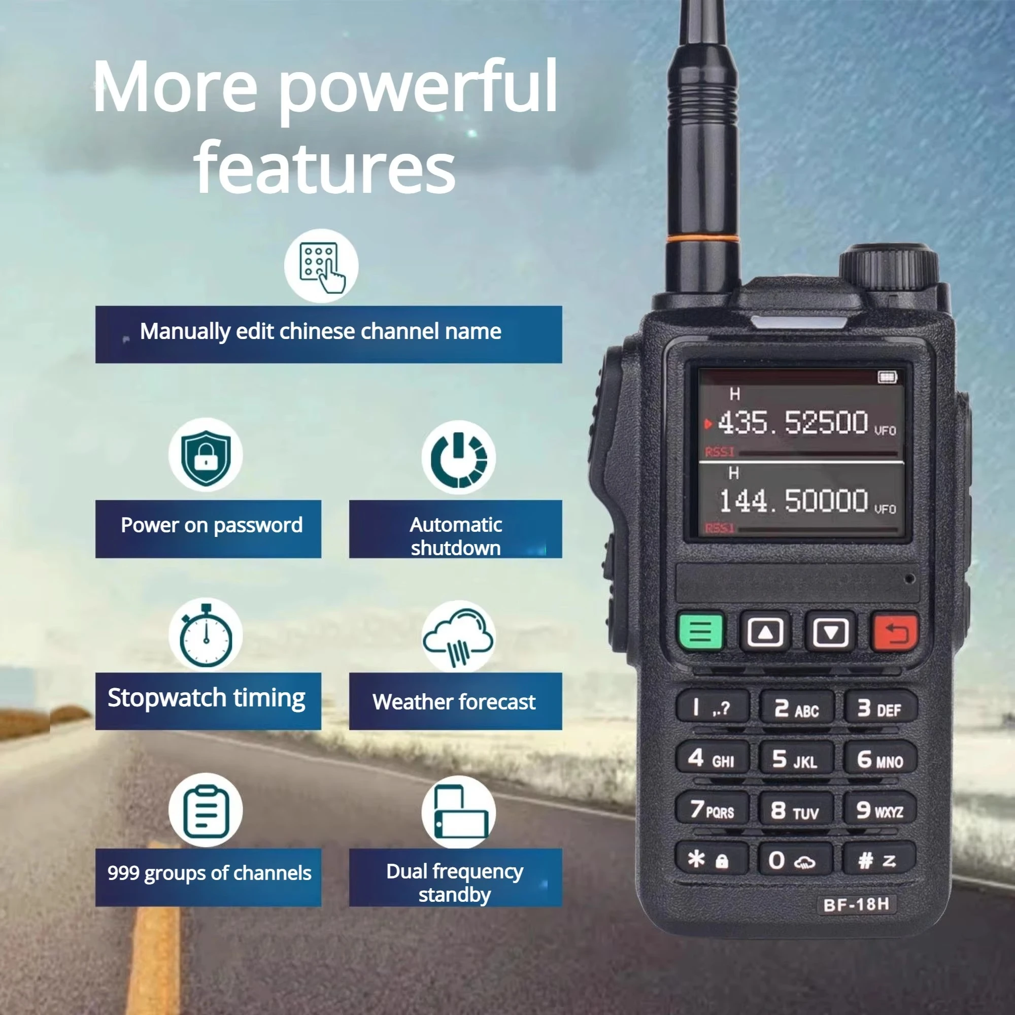 Professional Outdoor UV-18L Analog Two Way Radio VHF/UHF Dual Band Walkie Talkie with LED Flashlight 1500-2000mAh Battery