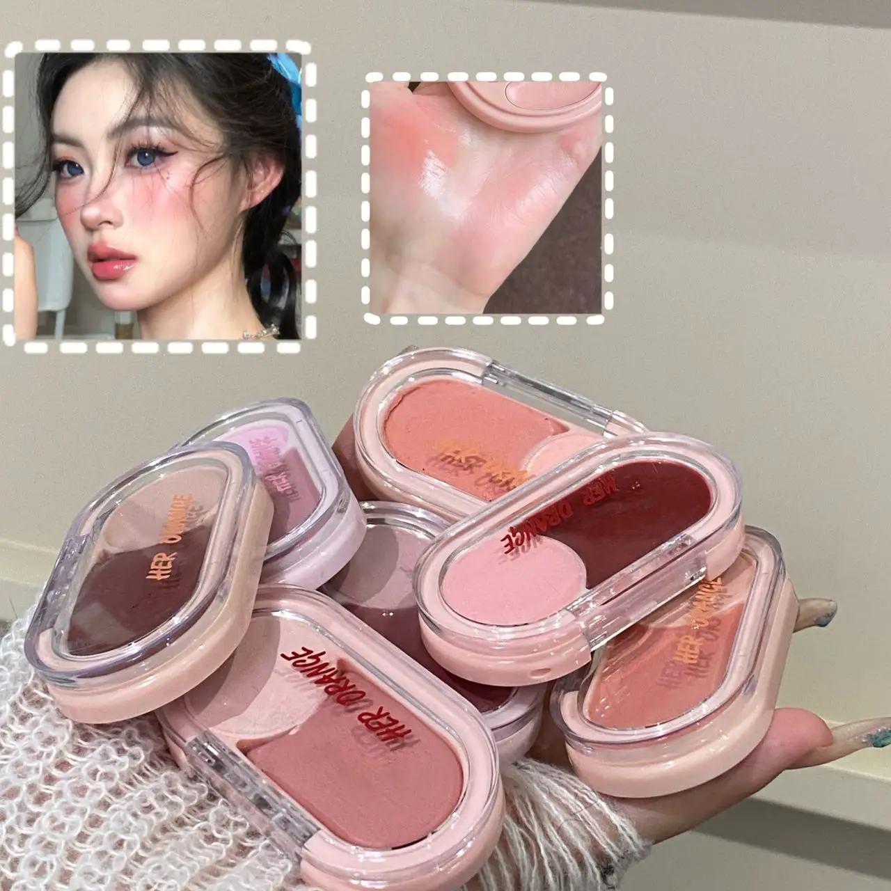 Herorange Two Tone Cream Blush Smooth Texture Natural Blend Waterproof Long Lasting Daily Date Makeup