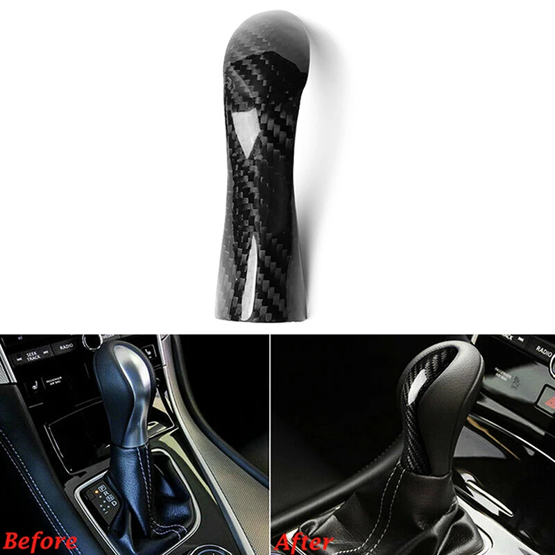 New Real Carbon Fiber Front Gear Shift Knob Cover Trim Car Replacement fits for Infiniti Q50  2014 2015 2016 2017