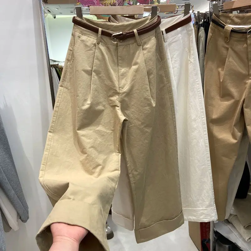 Nieuwe 2024 Zomer Nieuwe Crop Broek Rechte Pijpen Wijde Pijpen Rookpijp Casual Werkbroek Cargo Broek Vrouwen