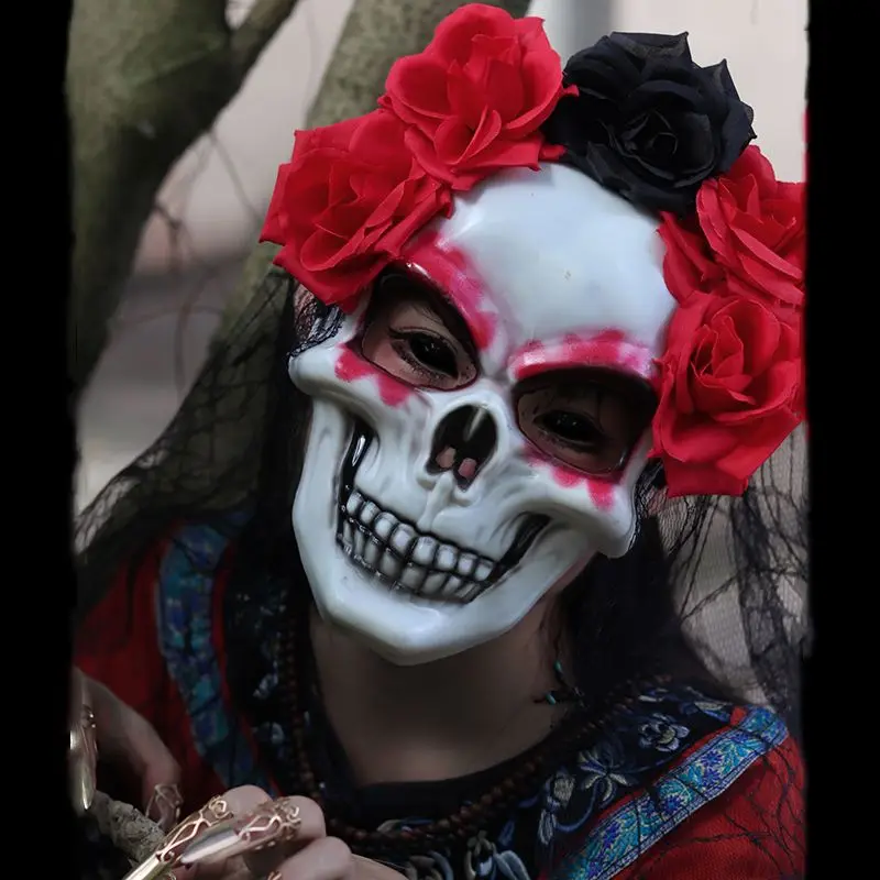 꽃 해골 가면 무도회 여성 할로윈 유령 죽은 마디 그라 파티 무도회 재미있는 코스프레 마디 그라 테러 남성