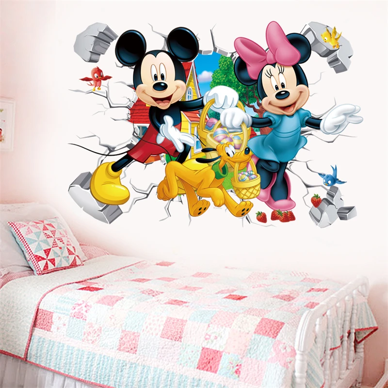 Cartoon Mickey Minnie Mouse Baby Home Decals Wall Stickers For Kids Room Baby Bedroom Wall Art Nursery Amusement Park PVC Poste