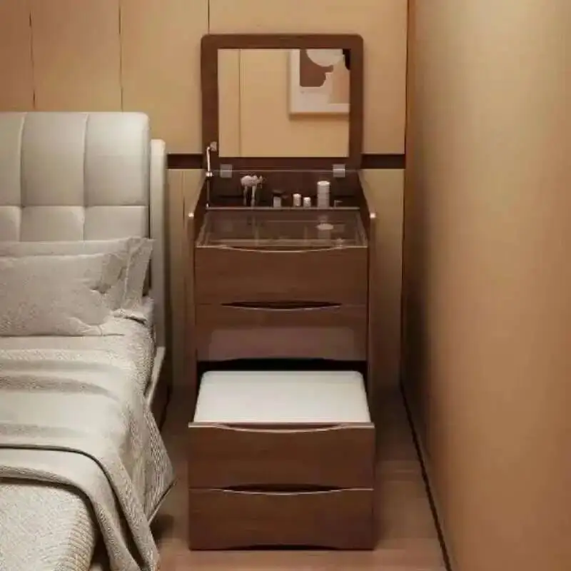 

Set Mirror Flip-top Modern with Vanity Desk and Lights White Integrated Makeup Table for Small Space Compact Mini Dressing Table