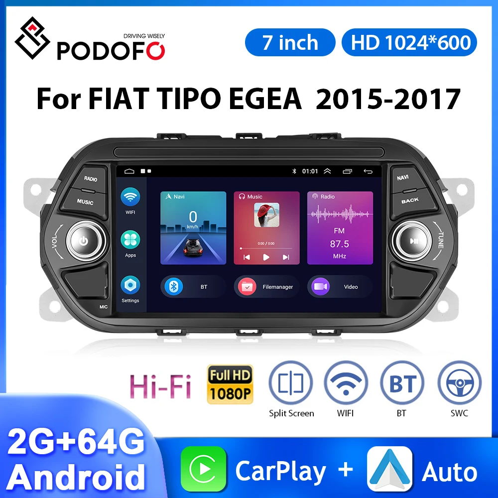 

Автомагнитола Podofo, 7 дюймов, Android, для FIAT TIPO EGEA 2015-2017, 2Din, мультимедийный видеоплеер, Carplay, Android, авто, GPS, Wi-Fi, Авторадио