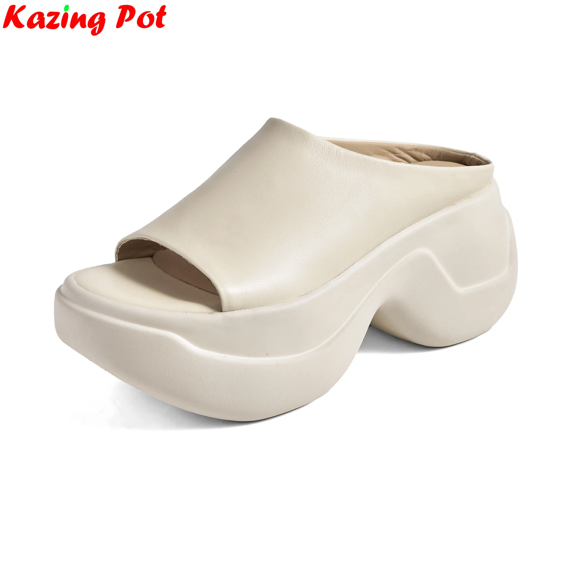 

Повседневные шлепанцы на высоком каблуке из овчины Krazing Pot, летние сандалии на платформе с открытой пяткой, удобные роскошные уличные тапочки для свиданий