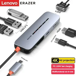 Lenovo ERAZER Type-C Expansion Docking USB Spliter HDMI VGA Adapter Converter PD Fast Charge for XiaoXin Apple Notebook 6in1