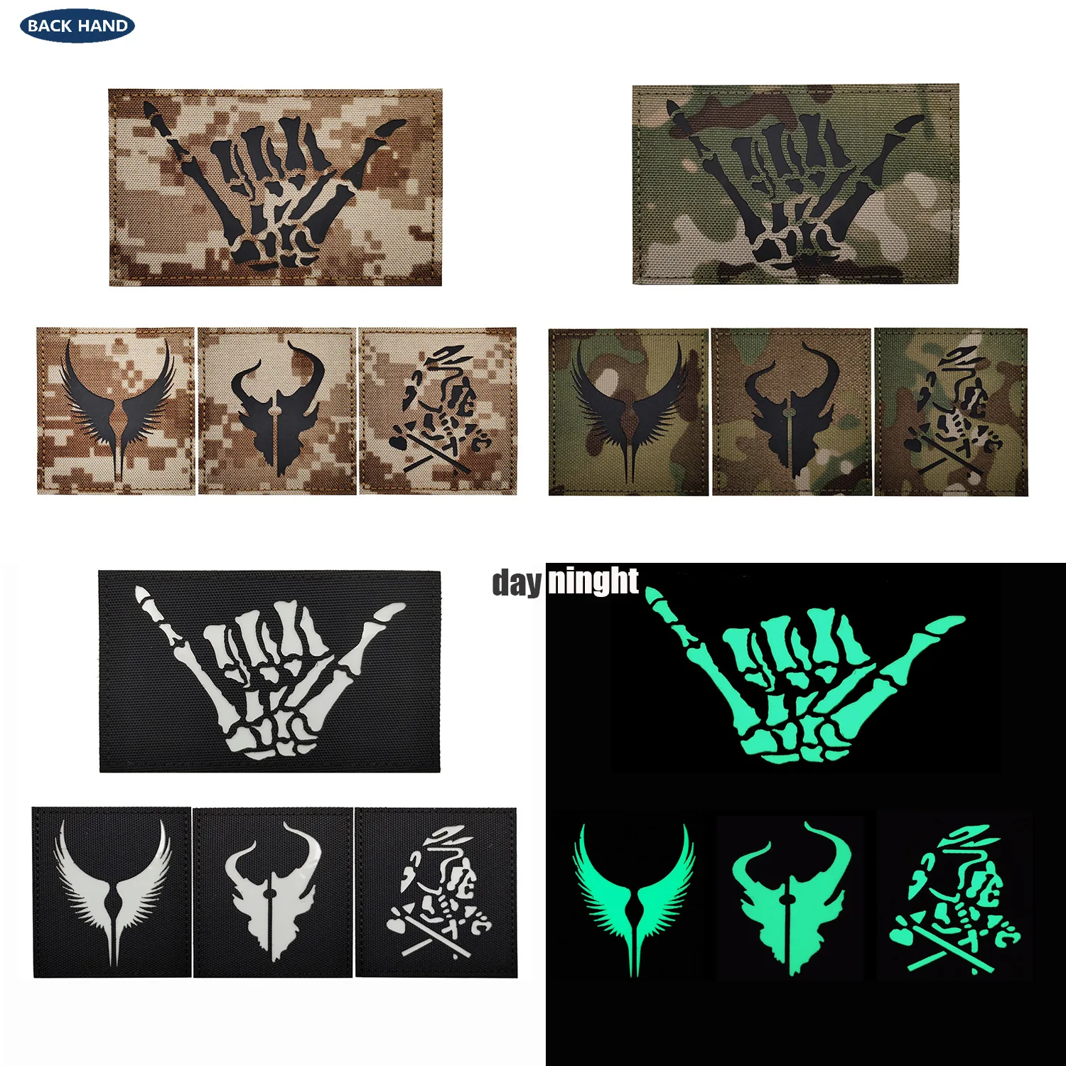 Инфракрасная светоотражающая наклейка на липучке с лазерной резкой - Охотник на демонов - Пальцы черепа - Наклейка на ночник