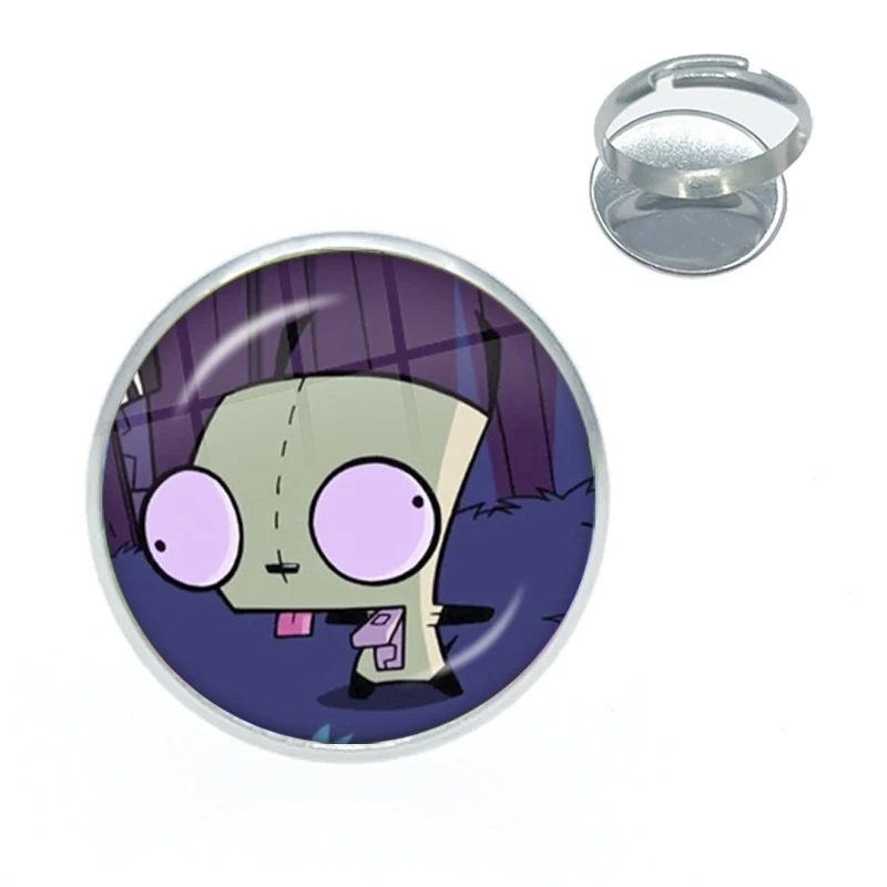 Alien ET Green Invader ZIM Cartoon Glass Dome Jewelry Kids Handmade Jewelry Rings