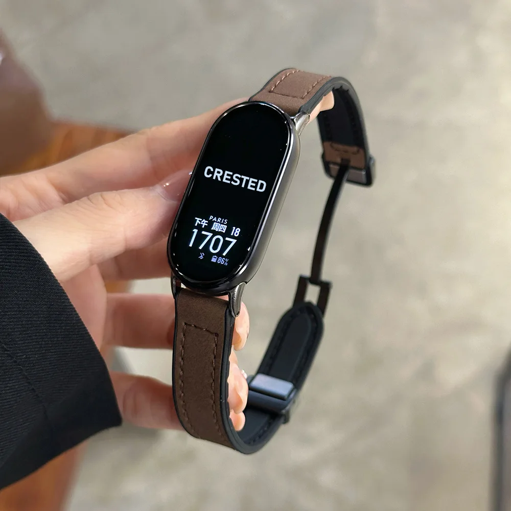 Leder-Magnetverschluss-Armband für Xiaomi Smart Band 10 9 8 NFC Uhrenarmband Ersatzband für Xiaomi Miband 9 8