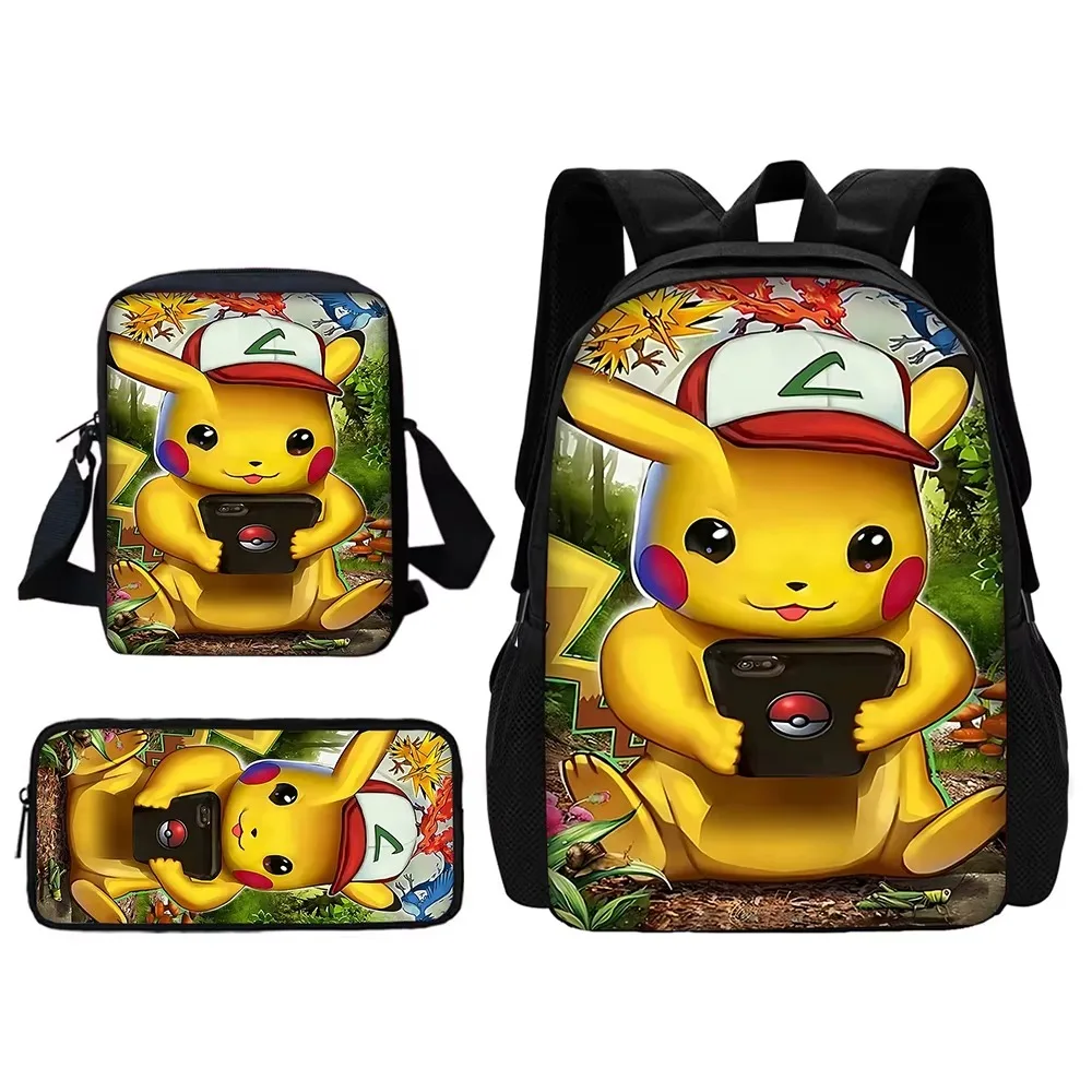 

Cartoon P-pokemons pikachus School Bag For Boy Girls with Shoulder Bags Pencil box Cartoon Backpack for Child