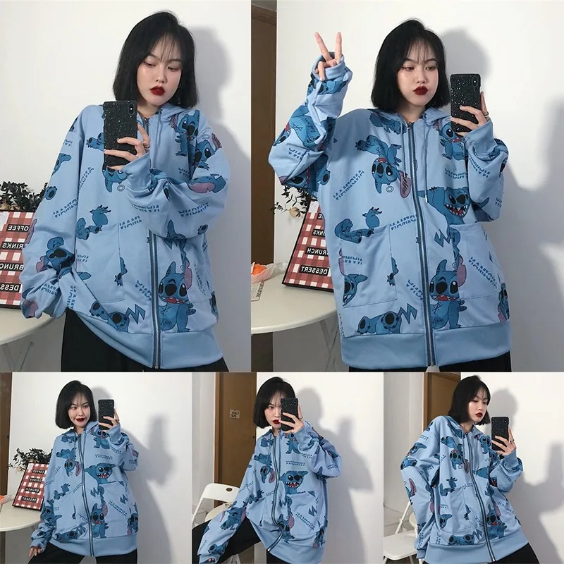

Disney Stitch Hoodie Zipper Sweatshirt Anime Autumn Winter Men Women Harajuku Cute Anime Sportswear Street Wear Hoodie Women