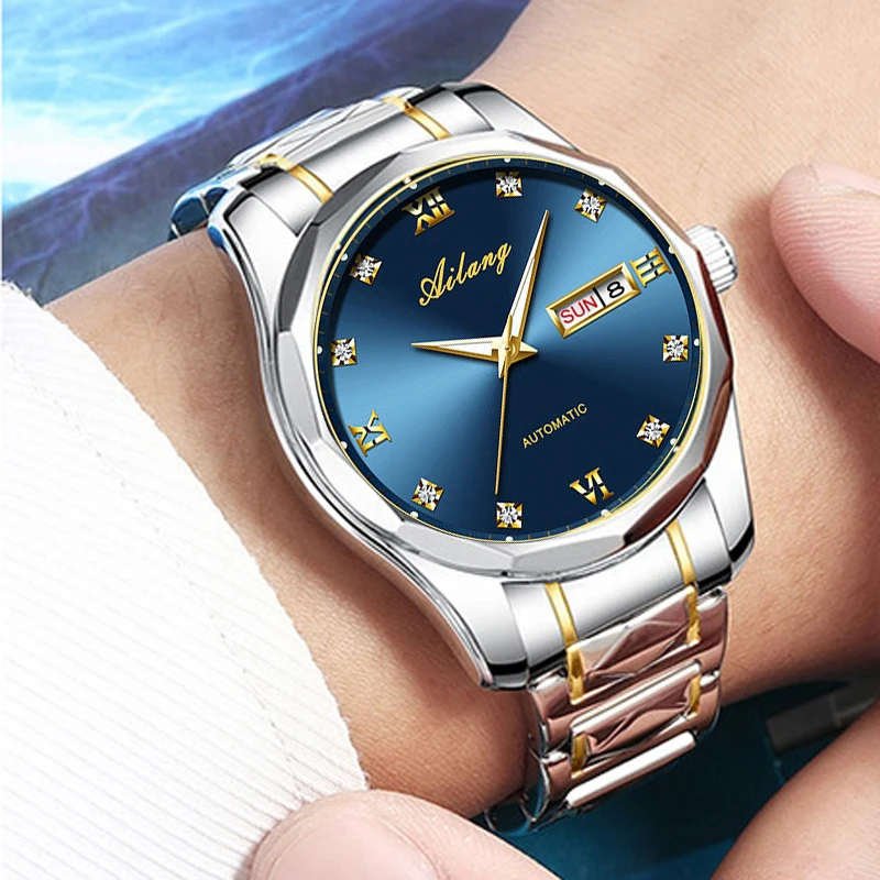 

AILANG Men Automatic Watch Luxury Waterproof Luminous Date Week Stainless Steel Business Mechanical Watch for Men Reloj Hombre