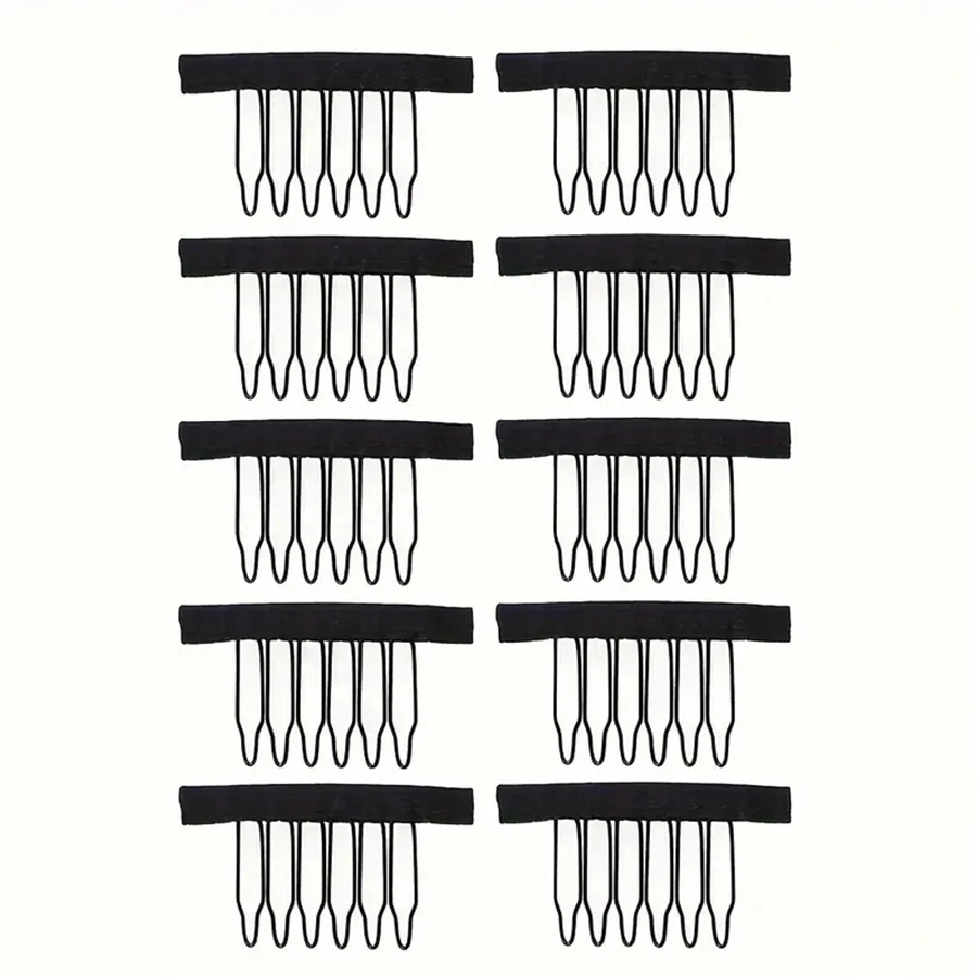 10/20/50Pcs Wig Combs To Secure Wig 6-Teeth Wig Comb Wig Clips With Cloth For Making Wig Caps Steel Material Clips Combs ForHair