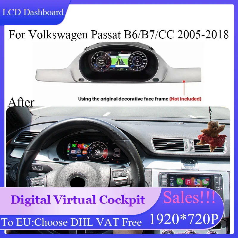 Car dashboard cockpit instrument speedometer Interior LCD digital instrument panel for Volkswagen Passat CC B6 B7 2005-2018