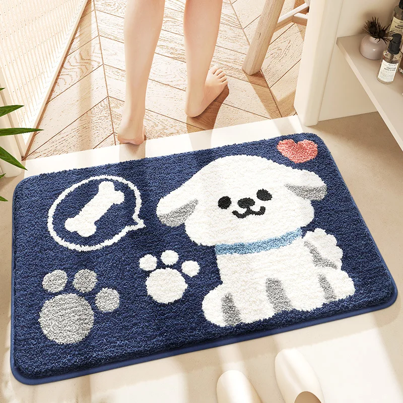 40*60cm Bath Mat Cute Pink Cartoon Dog Bathroom Rug Bathtub Anti-slip Toilet Entrance Absorbent Carpet Shower Foot Mats Supplies