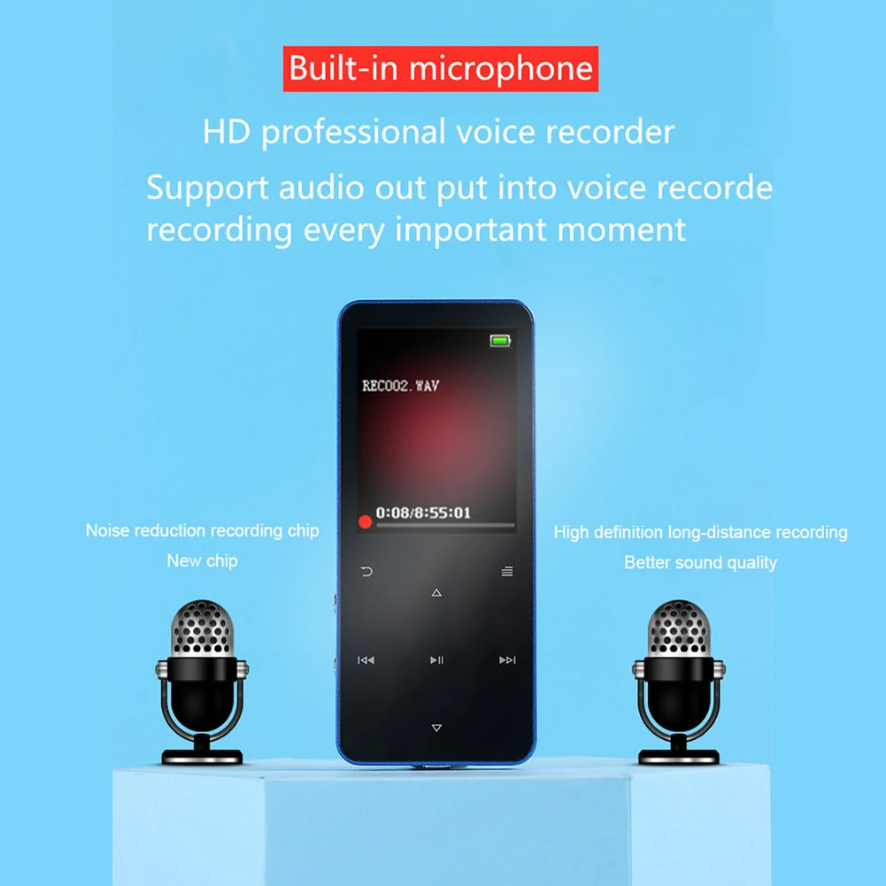 タッチスクリーン付きポータブル音楽プレーヤー,Bluetooth互換音楽プレーヤー,5.0, 80GB, 1.8インチ,300mahバッテリー,mp3,子供と大人