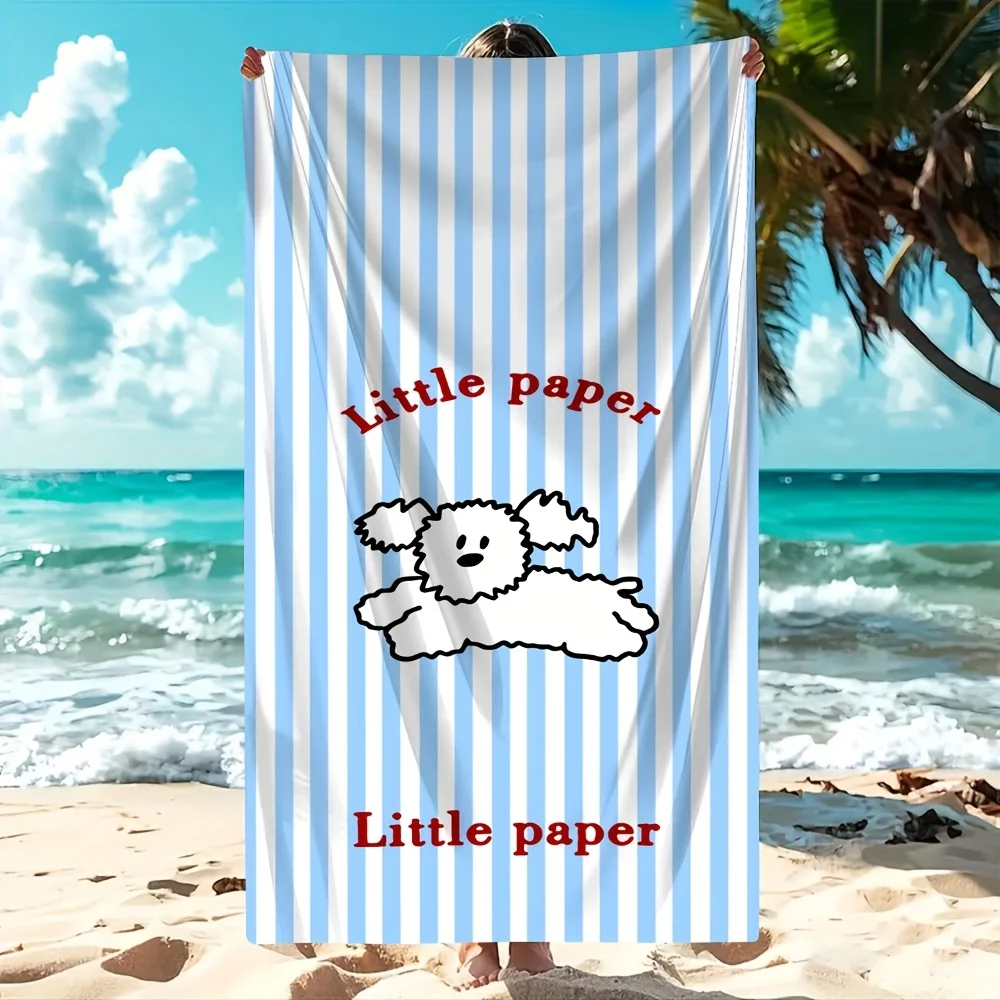 One Blue Stripe Running Dog Printed Beach Towel, Soft And Absorbent, Lightweight Beach Towel, Suitable for Hand Washing/Machine