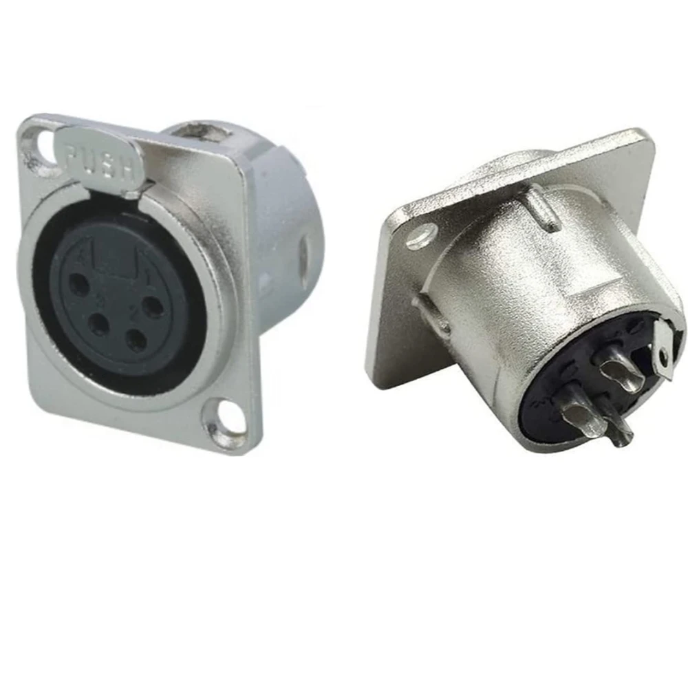 2PCS 4 Pin XLR Male Female Socket Black Silver D-type Panel Mount Microphone Audio Connector for Stage Mixer
