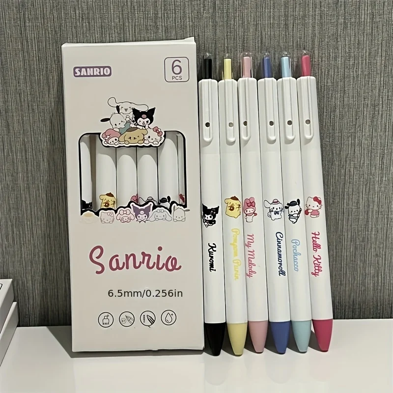 6Pcs Sanrio Gel Pen Hello Kitty Kuromi Pachacco Student Exam Pen Quick Dry Office Signature Pen School Supplies Stationery Prize