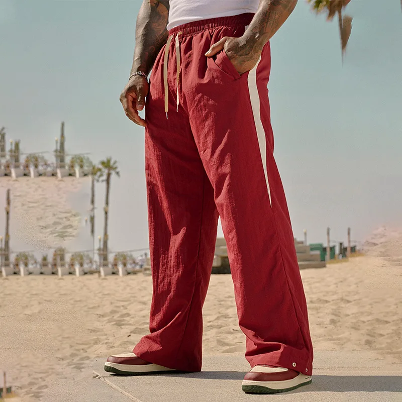 Spring Autumn Loose Straight Cotton Linen Pants Crazy Muscle Men's Breathable Sports Wide Leg Trousers