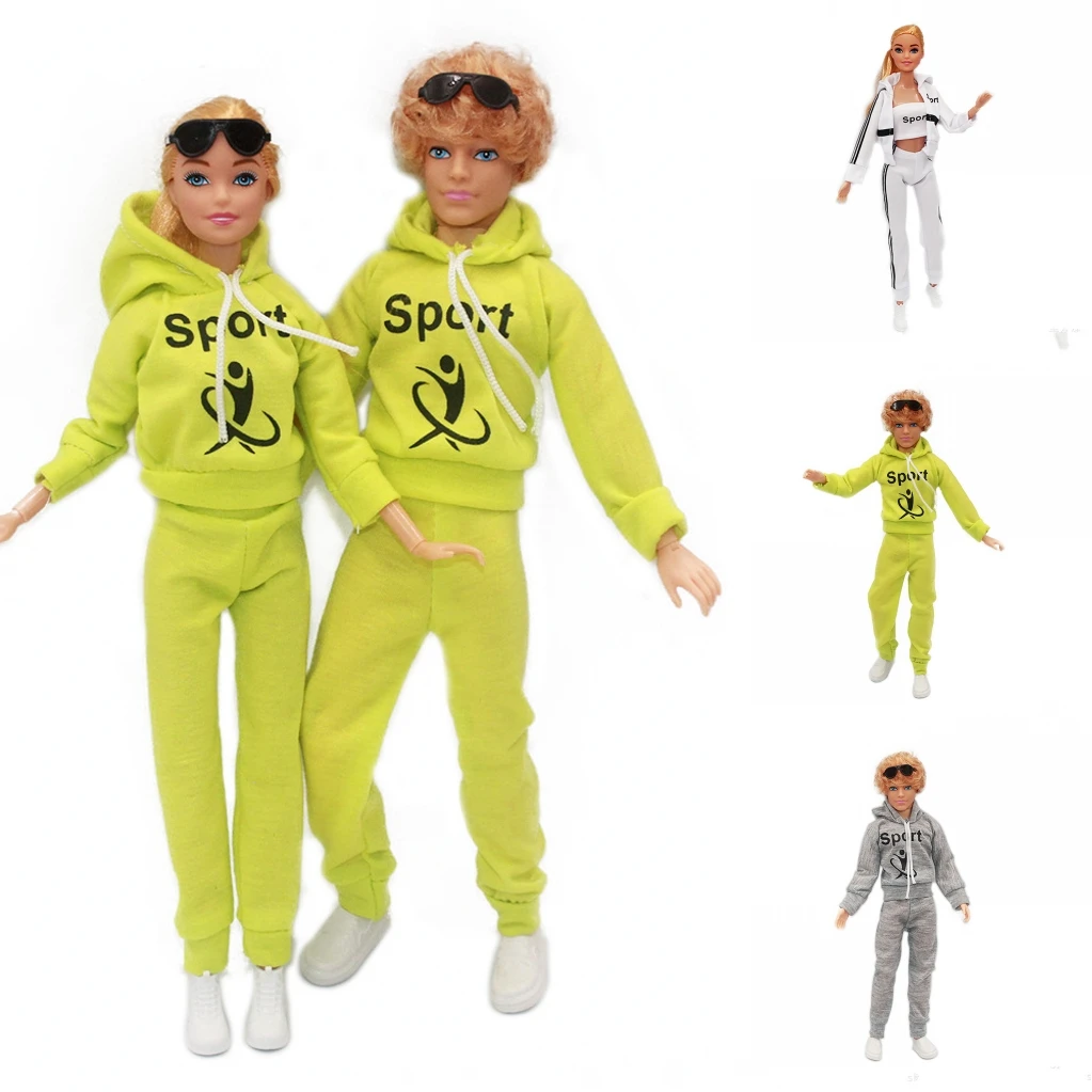 موضة زوجين عاشق ملابس رياضية مجموعة ملابس لل باربي دمية وتتسابق ل كين بوي دمية 1/6 هوديس معطف بنطلون السراويل الأحذية اللعب