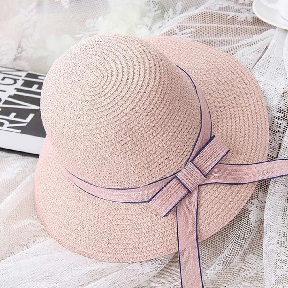 Sombrero de sol con protección UV para mujer, gorra de Panamá de viaje de ala ancha, sombrero de paja con lazo informal, Verano