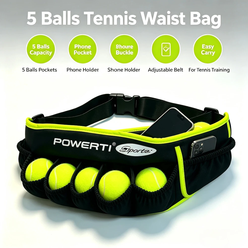 Adjustable Tennis Waist Belt Bag For 5 Tennis Balls Sports Pouch For Running Cycling Fitness