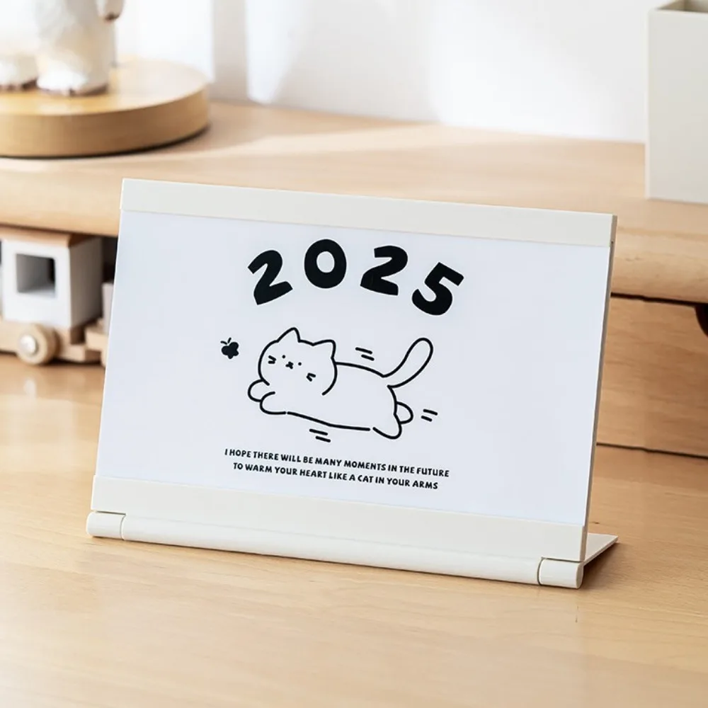 1 Pc 2025 Cat Desk Calendar Stand Tabletop Schedule Cartoon Creative Monthly Calendar for Home Office School Desktop Decoration