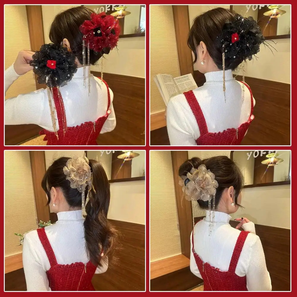 

Female Autumn Winter Korean Style Luxury Pearl Tassels Claw New Hair Headwear Clips Women Emperament Hair Shark Accessories S6C8