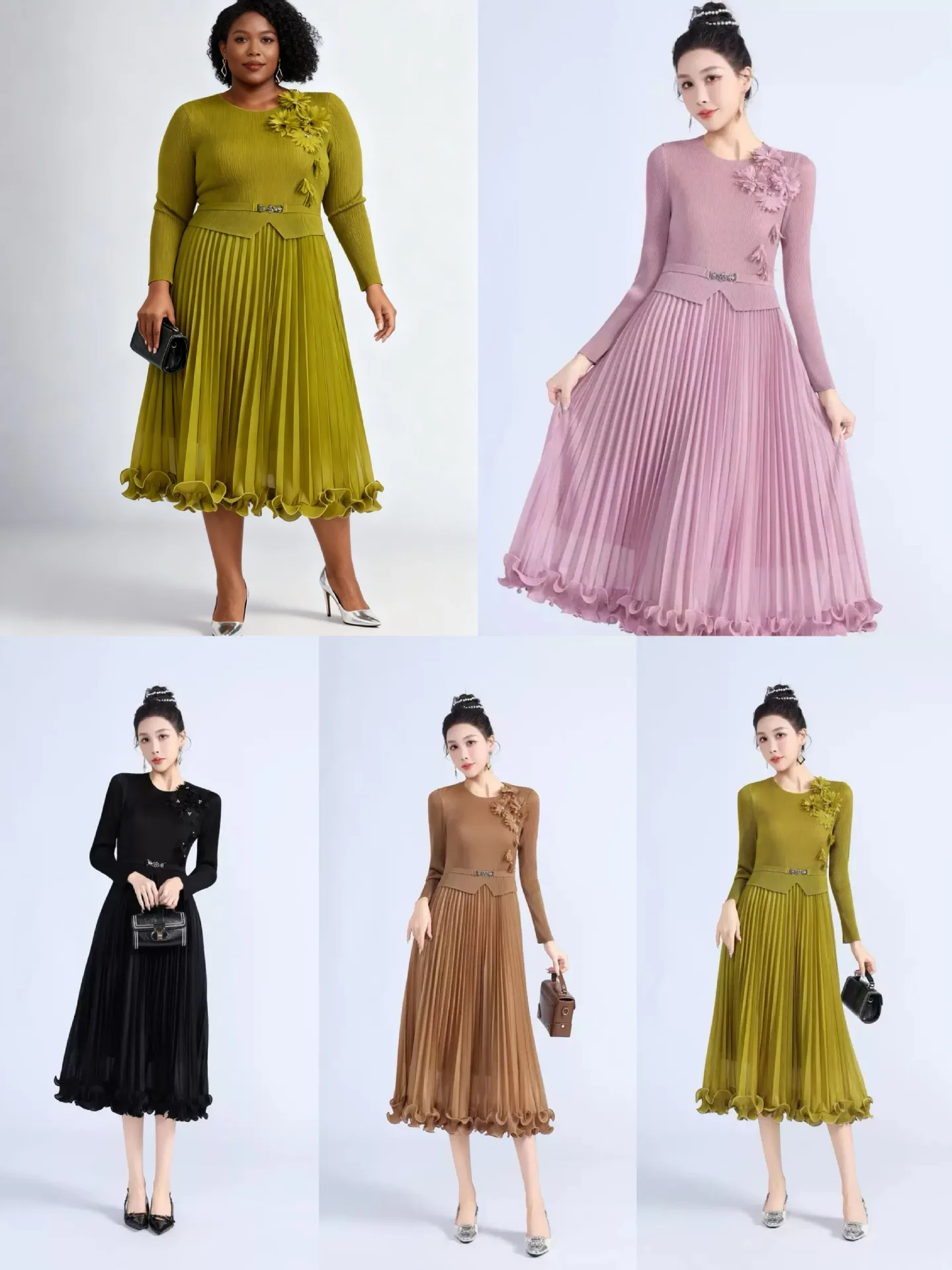 Miyake geplooide schimmelrand losse jurk driedimensionale bloemdecoratie slanke jurk dames