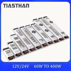 Ultra cienki zasilacz DC 12V 24V transformatory oświetleniowe 60W 100W 150W 200W 300W 400W sterownik AC185-240V dla listwy LED