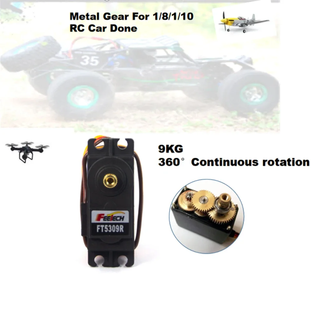 Feetech FT5309R Servo Digital 9kg 6V Alta Velocidade Rotação Contínua de 360 Graus para 1:8/1:10 Carro RC Barco Robótico Caminhão Crawler