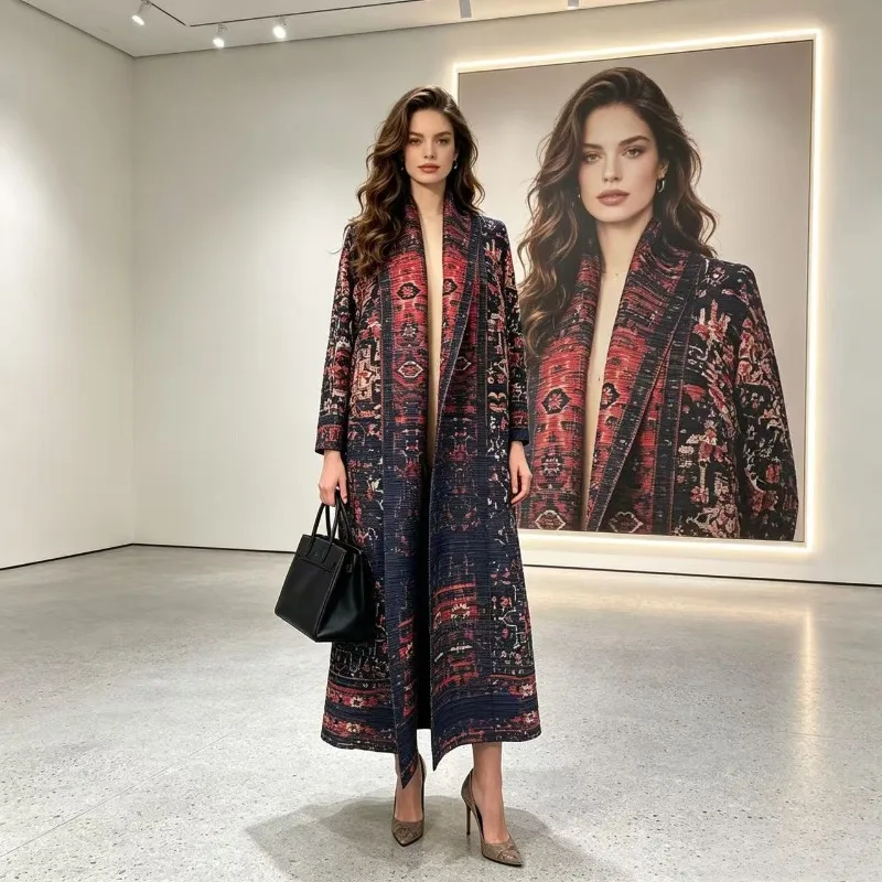 Miyake Pleated 2026 High-End Pleated Cardigan Printed Plus Size Women's Casual Ethnic Coat Trench Coat Cape Long Versatile Pleat