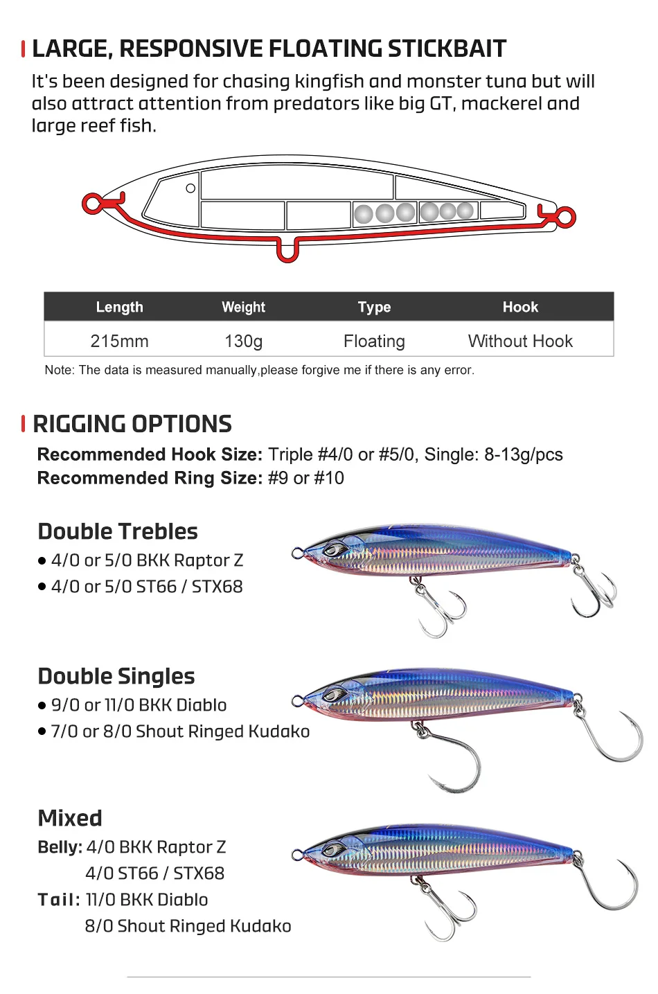 NOEBY Tobiuo Tauchköder 215mm 128g Schwimmender Pencil-Köder für Hochsee, Künstlicher Hartköder für Salzwasser-Thunfisch, GT und Großwildfischen – Detail 3
