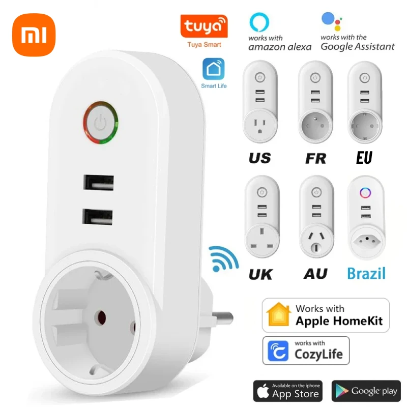 

Xiaomi Tuya WiFi Smart Plug USB EU UK US Brazil Israel Socket Compatible Homekit Alexa Google Home HomeKit CozyLife App Control