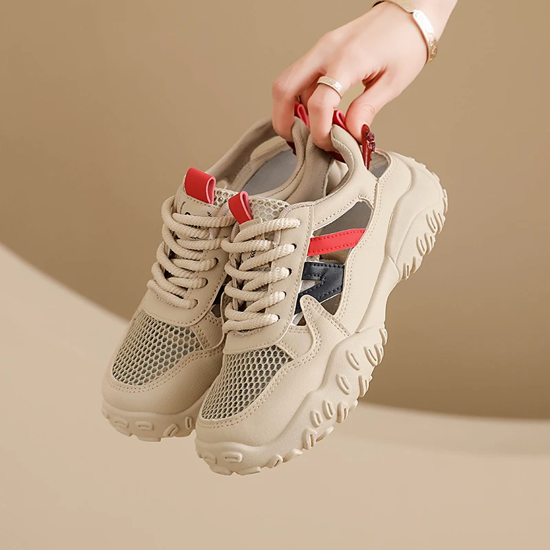 

Women's Platform Sandals Hollow-out Inner Increase Women Sneakers Outdoor Chunky Tennis Sandas