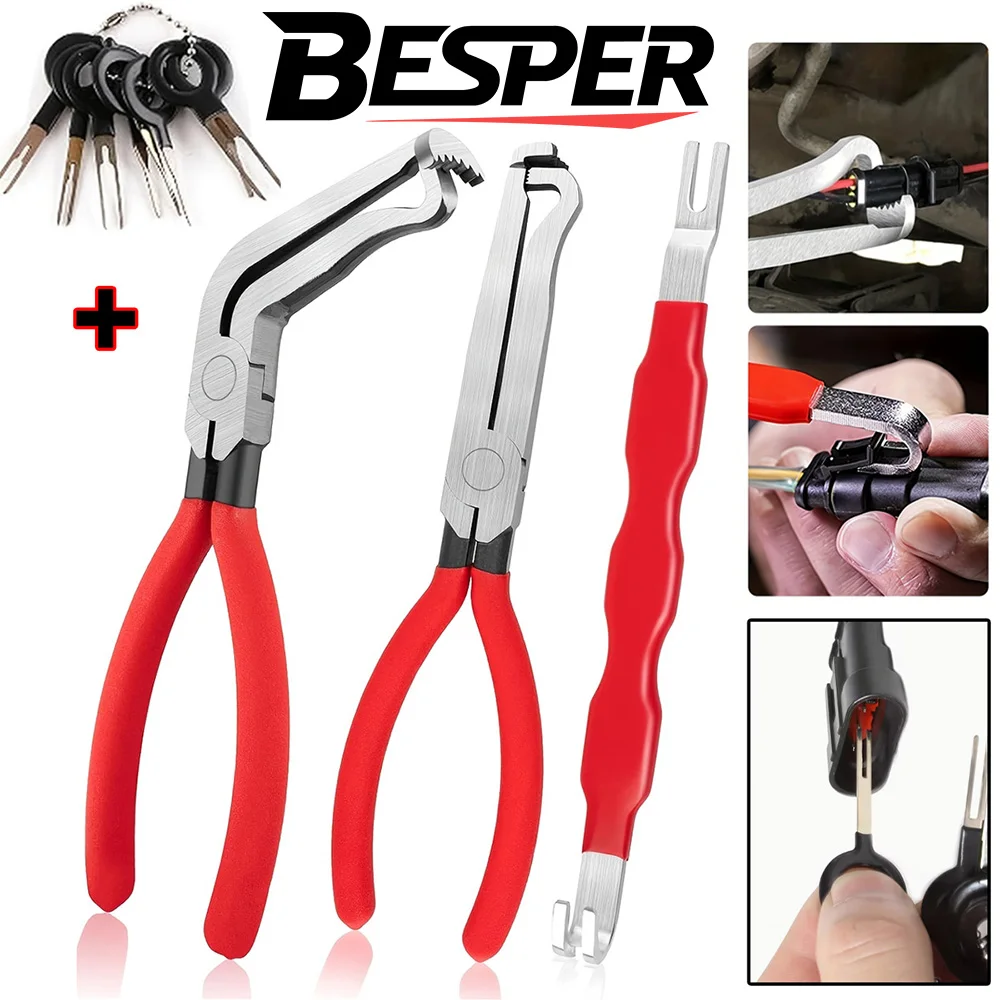 4 Pcs Electrical Disconnect Pliers and Cars Terminal Pin Removal Tool, 60° Disconnect Pliers, Hose Clamp Pliers,for Auto SUVa