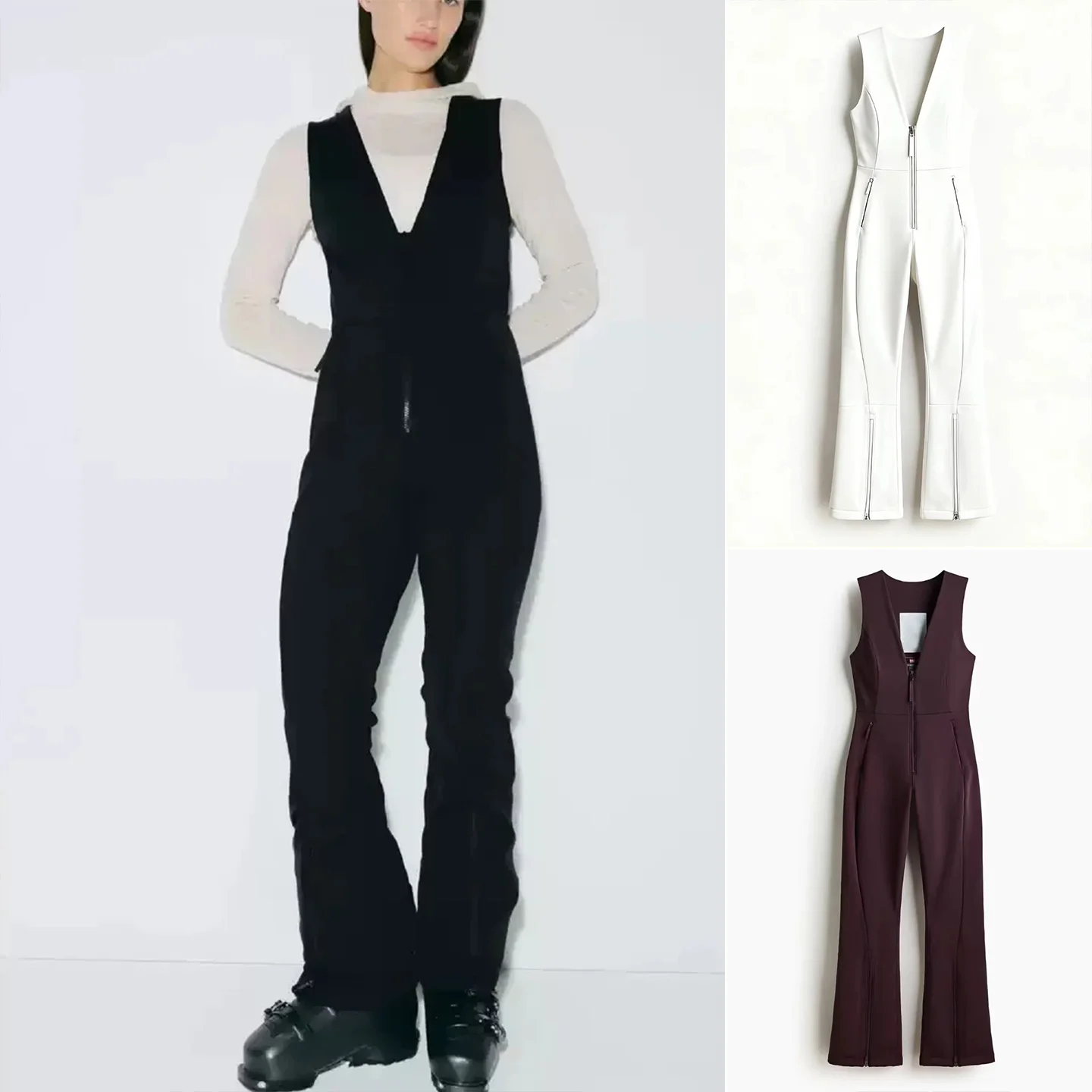 

Весенний новый женский круглый костюм Ne Svel с широкими бретелями на молнии, украшенный длинным облегающим цельным костюмом с высокой талией, стринги...