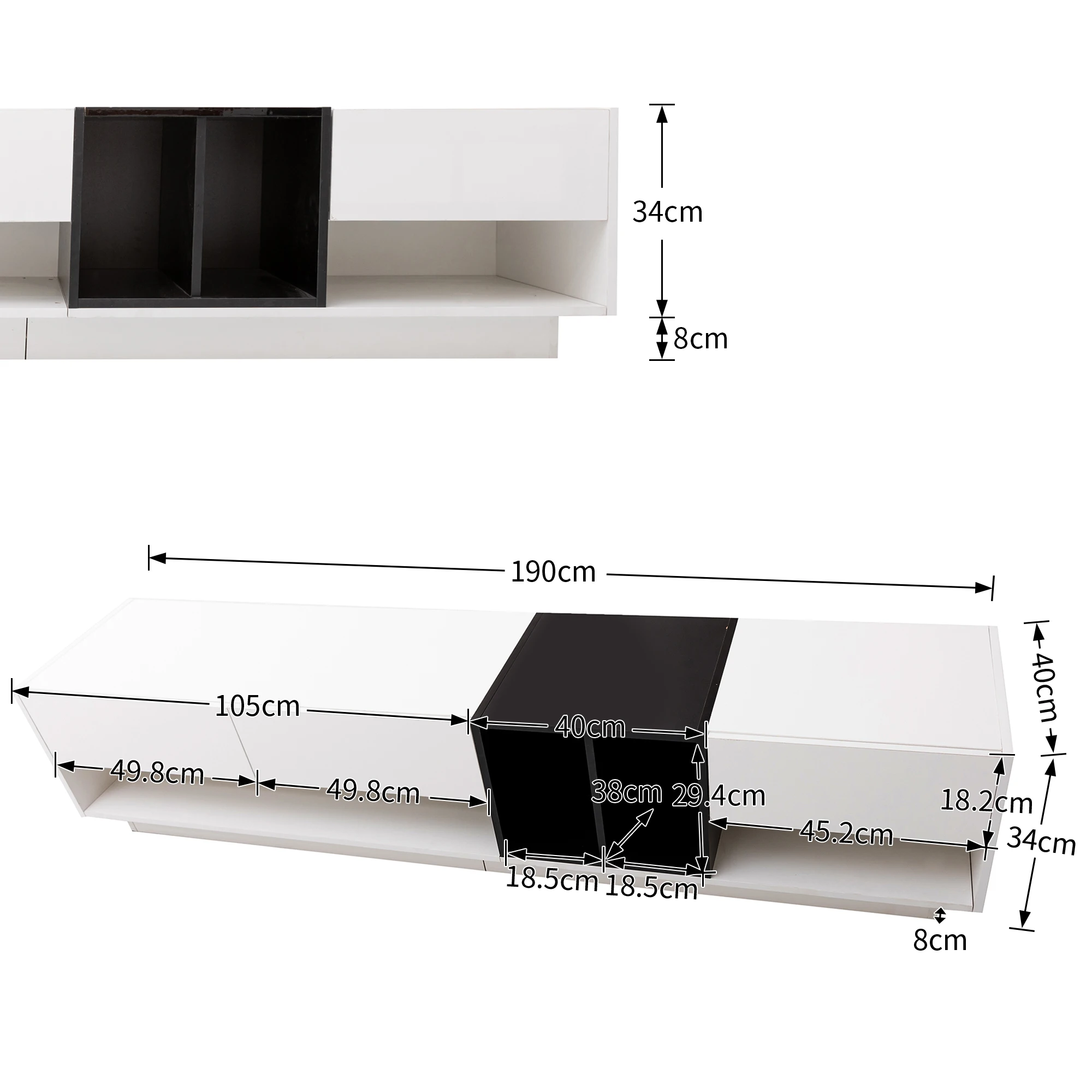 VSOGA TV Cabinet, High Gloss White And Black Combination. Color Matching Design, Drawers, Compartments, Multiple Storage Spaces.