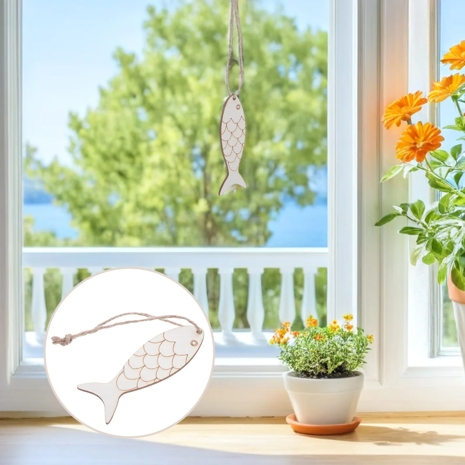 100Pcs Fish Wood Cutouts Unfinished Natural Fish Shape Ornaments for DIY Painting Hanging Wall Decorations Unfinished Fishnet