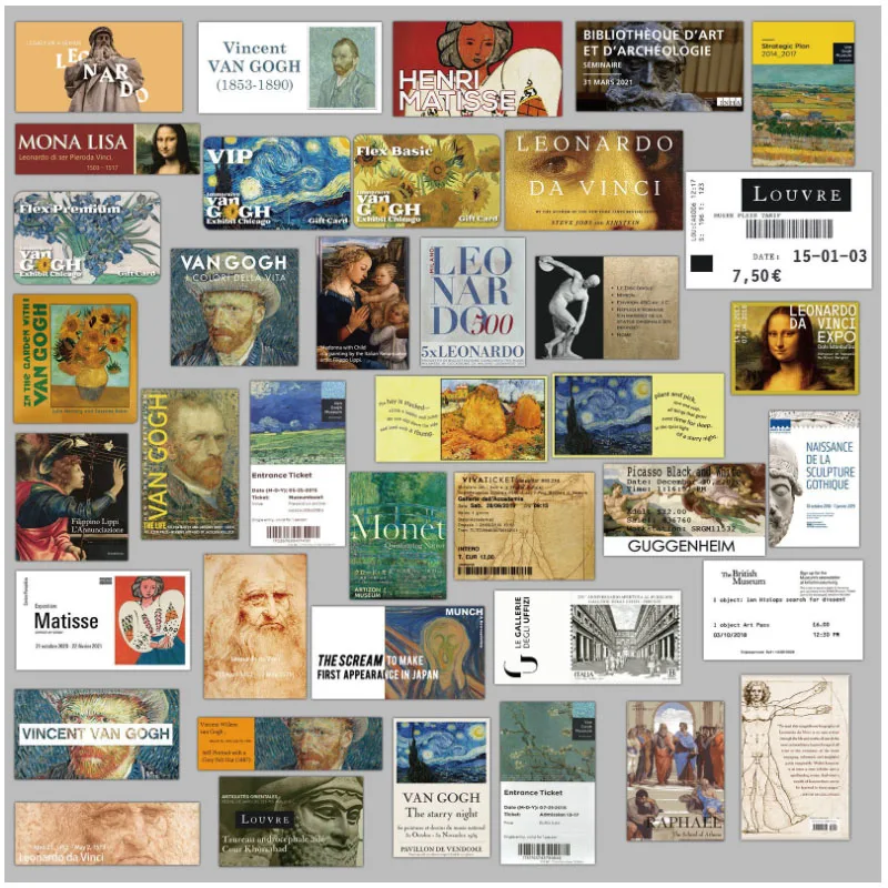 

10/30/50pcs Art Museum Literary Oil Painting Ticket Stub Skateboard Travel Suitcase Phone Laptop Luggage Stickers Diy Kids
