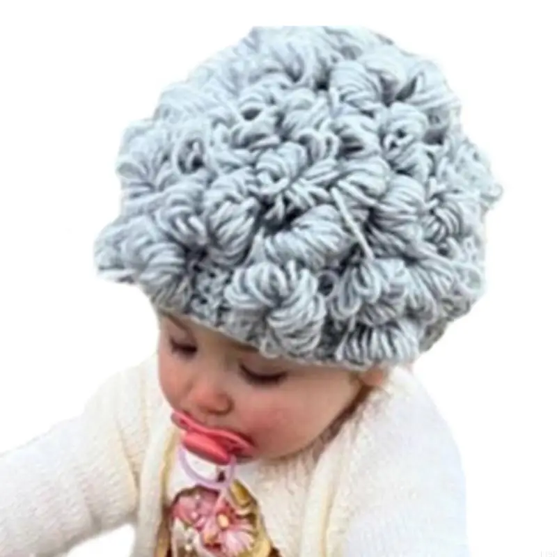 

F19F Handmade Crochet Grandma Hat for Toddler Lovely Curly Hair Headgear for Kids