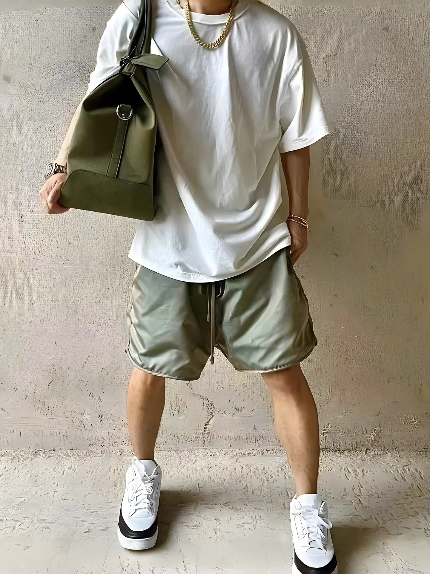 American Style Loose Fit Men's Five Inch Shorts Pure Color Woven Nylon Quick Dry Casual Shorts Comfortable Elastic Waist