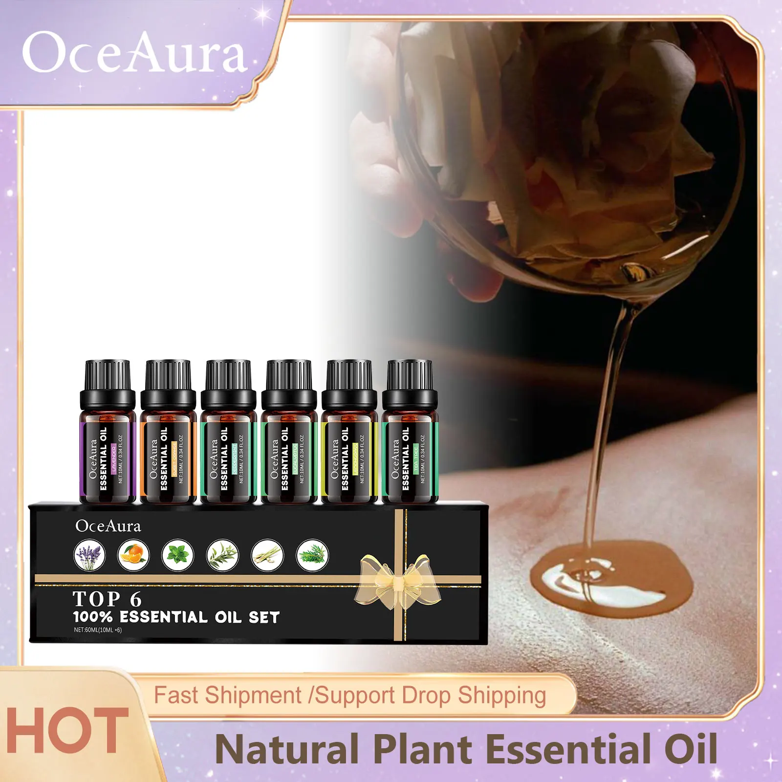 Oceaura Pure Natural Plant Essential Oil for Humidifier Diffuser Lavender Eucalyptus Repairing Smoothing Skin Aroma Massage Oil