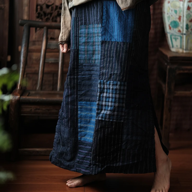 Women Cotton Linen Llong Skirt New Arrival 2025 Autumn Vintage Style Plaid Pattern Loose Comfortable Femae Casual Skirts M2006