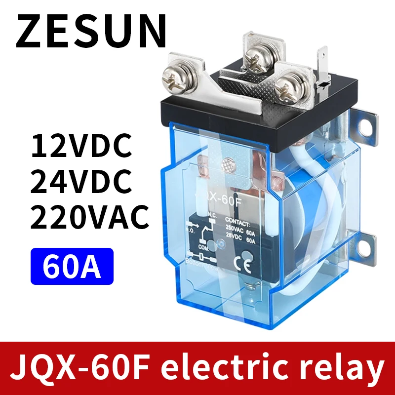 

1pcs JQX-60F small high-power high current 60A intermediate relay 12VDC 24VDC 220ADC ZUSUN